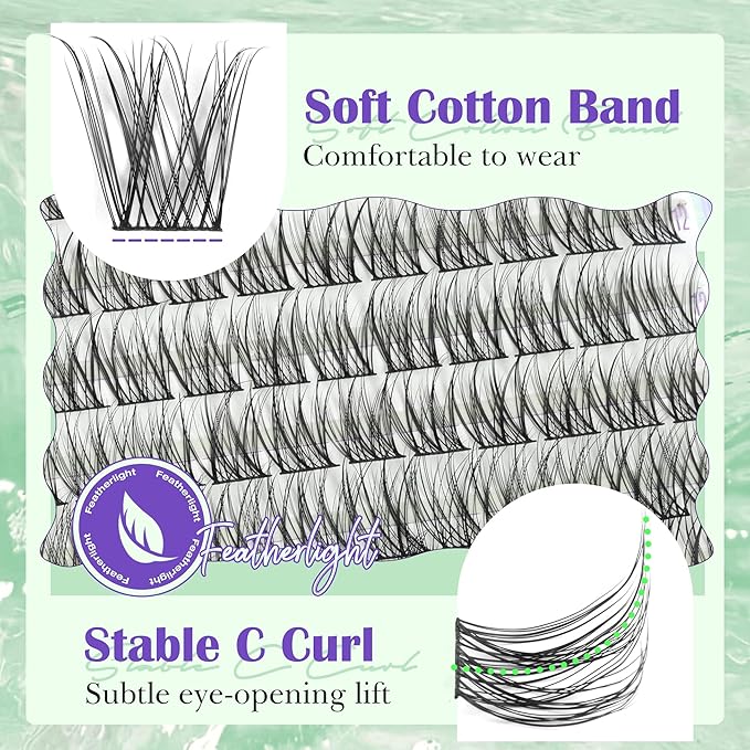 Natural Lash Clusters DIY Lash Extensions at Home 10-16MM Clean Beauty Eyelash Clusters 144PCS Individual Lashes C-Curly Cluster Lashes Pestañas Postizas Soft Cluster Eyelash Extensions DIY Beauty