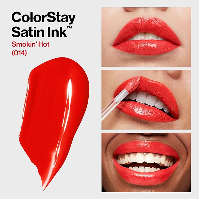Revlon ColorStay Satin Ink Liquid Lipstick, Longwear Rich Lip Colors, Formulated with Black Currant Seed Oil, 014 Smokin' Hot, 0.17 fl oz