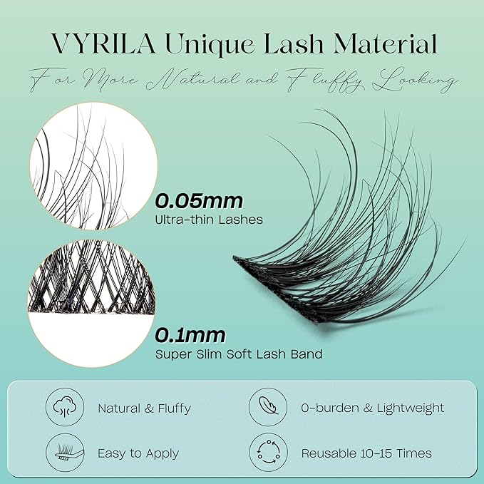Lash Clusters 0.05mm Individual Lashes, 3D Wispy Lashes Clusters, 0.1mm Super Thin Band Resuable Natural Lashes,C Curl Faux Mink Lashes,120pcs Lash Extension (Green Joy-C-0.05-8-16mix)