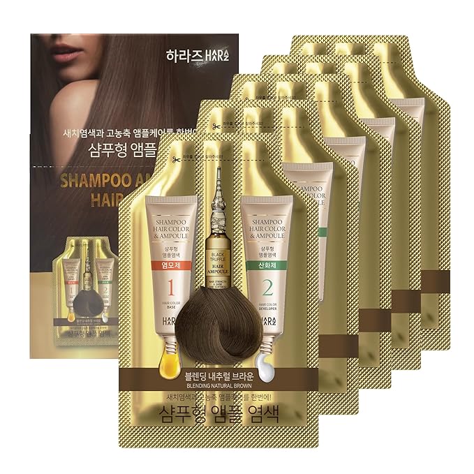 Instant Permanent Hair Color Dye Shampoo Ampoule - Paraben-Free, 5-Minute Easy and Fast Coloring, Gray Cover Hair Dye with Keratin & Collagen, Made in Korea (Natural Brown)