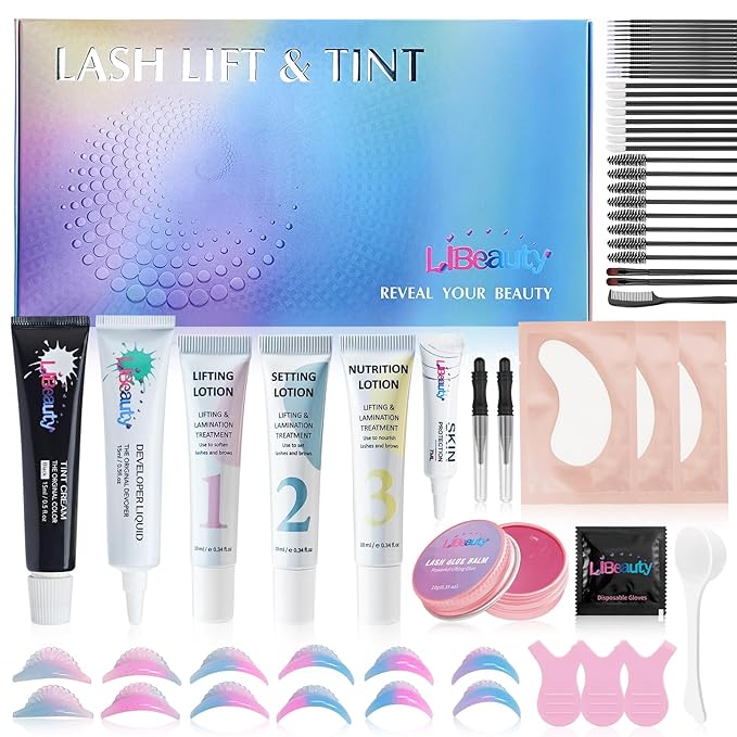 Libeauty Lash Lift and Black Color Kit, NEW 4-in-1 Value Kit for Eyelash Perm, Brow Lamination, Eyelash and Eyebrow Color, 15ml Black Coloring Set, Salon Choice