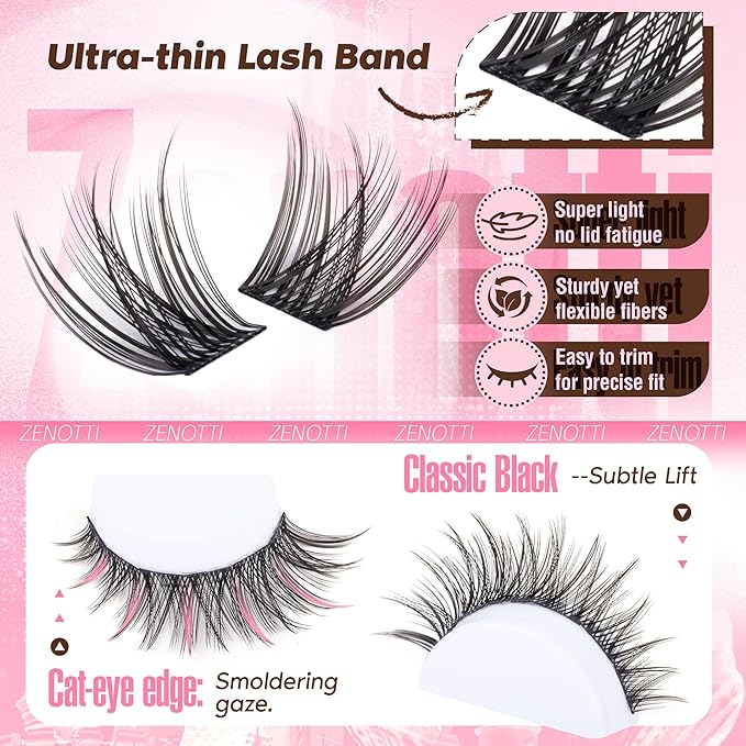 Wispy Lash Clusters Natural Eyelash Clusters DIY Cluster Eyelash Extensions Pestañas Postizas C Curly Individual Lashes Extension with Thin Lash Band 8-16mm 132PCS by zenotti