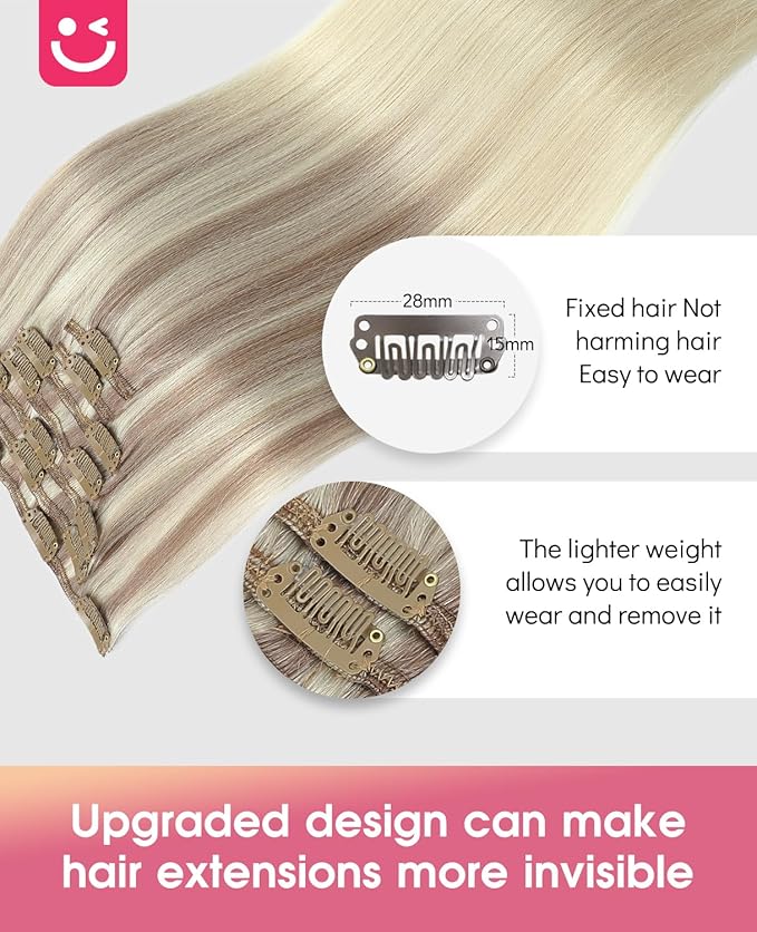 Youngsmile Real Hair Clip in Extensions Straight Human Hair #18/22/60 Balayage Ash Blonde to Golden Blonde and Platinum Blonde 7pcs 120g 14 Inch Clip in Hair Extensions (CLIP#182260-14Inch)