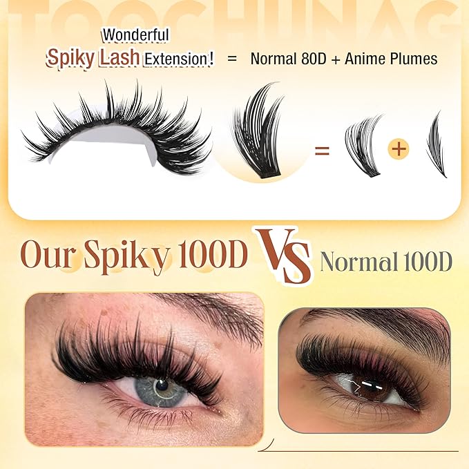 Lash Clusters Kit Spikes Manga Eyelash Clusters 300pcs DIY Lash Extension Kit with Bottom Lashes 12-20mm Anime Cluster Lashes Volume Fairy Eyelash Extensions Kit with Bond,Seal,Tweezers by TOOCHUNAG