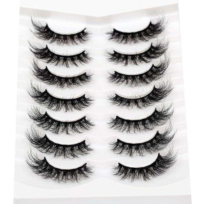 Pooplunch Cat Eye Lashes False Eyelashes Volume Thick Crossed 16MM Wispy Curly Fluttery Faux Mink Lashes 8D Fake Eyelash Strips 7 Pairs Pack