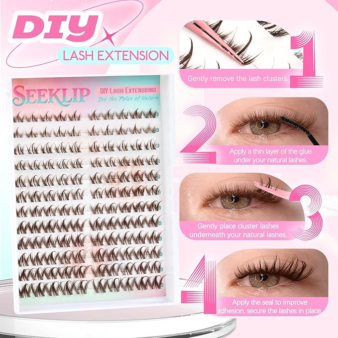 Lash Clusters Brown Manga Lash Clusters Spiky Doll Individual Lashes 120Pcs D Curl 8-16MM Doe Eyed Cluster Eyelash Extensions with Clear Band for DIY at Home (Narcissus-Brown)