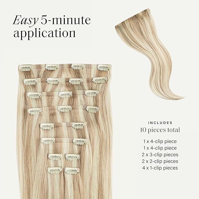 Luxy 100% Remy Human Hair, Classic 160g Clip-In Hair Extensions - 10 Wefts Multi-Dimensional Color for Natural Blending, Adds Volume & Length, Easy Apply & Remove 20" Beige Blonde Balayage