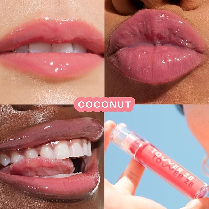 Tower 28 ShineOn Milky Lip Jelly, COCONUT, Non-Sticky, Hydrating Vegan Lip Gloss in Milky Rosy Pink, Apricot and Raspberry Seed Oil, Moisturizing, Clean, Cruelty Free