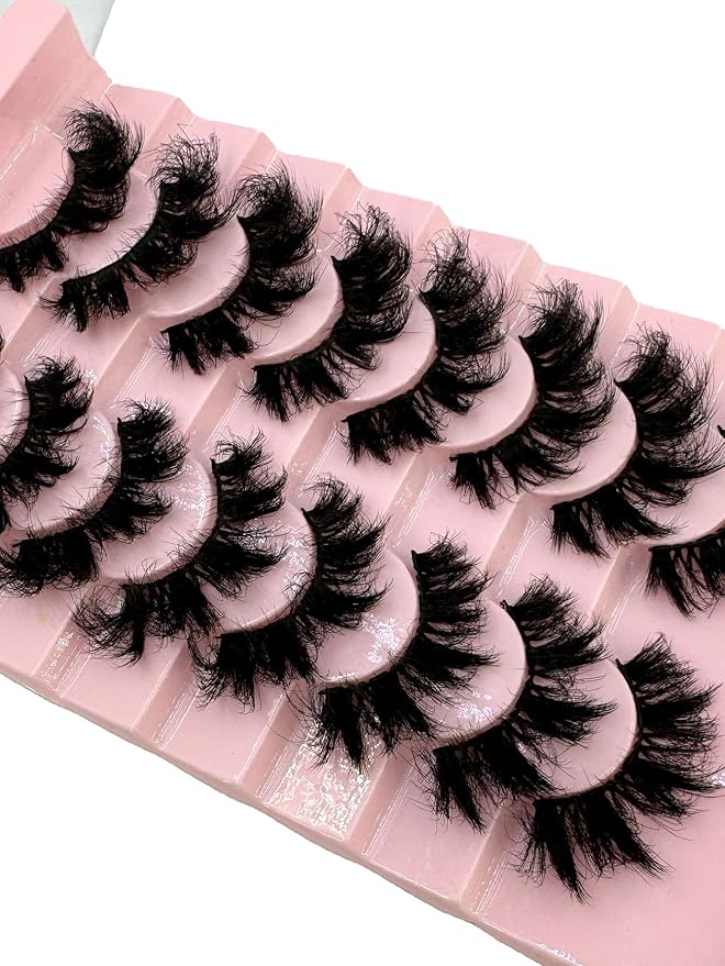 HBZGTLAD Mink Lashes Fluffy False Eyelashes 25mm Dramatic Faux Mink Eyelashes Natural Look Cat Eye Volume Eye Lashes Multipack (9D-24)