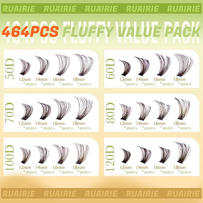 Ruairie Brown Lash Clusters Eyelash Extensions 464pcs Fluffy Volume Brown Eyelash Clusters 50D-120D D Curl Individual Lashes 12-18MM Thick Cluster Lashes Extension