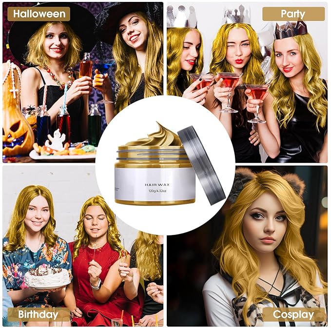 Temporary Gold Hair Color Wax, Blonde Hair Color for Men Women, Hair Dye Wax Washable Hair Styling Clay for Girls Age 4 5 6 7 8 9 10+ Birthday, Halloween, Christmas, Party, Cosplay, Carnival