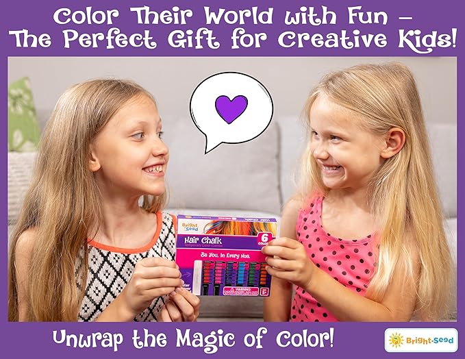 Bright Seed Hair Chalk For Girls Washable, Temporary Hair Color, Paint & Dye for Kids, Makeup Kit of 6 colors, Great Toy & Birthday Gifts for Kids Age 5 6 7 8 9 10 11 12 13, Craft for Tween & Teen