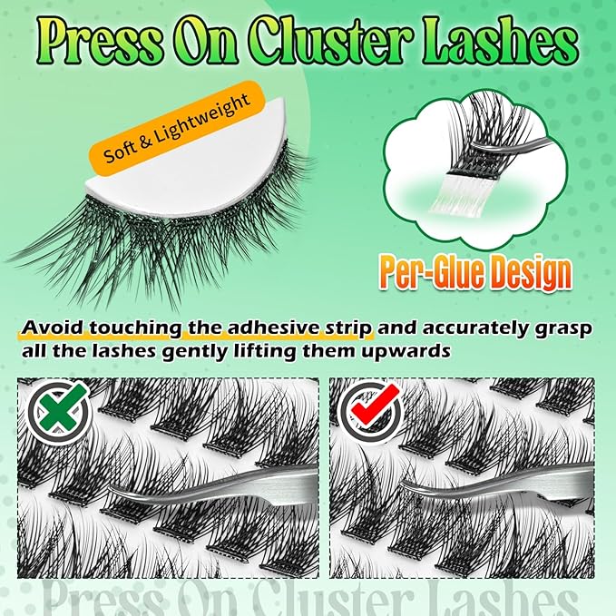 Self Adhesive Lash Clusters,Individual Eyelashes 240PCS No Glue Needed,8-16mm Fluffy Wispy Cluster Lashes Extensions,DIY Lash Extension Kit for Natural Volume Look with TWEEZERS