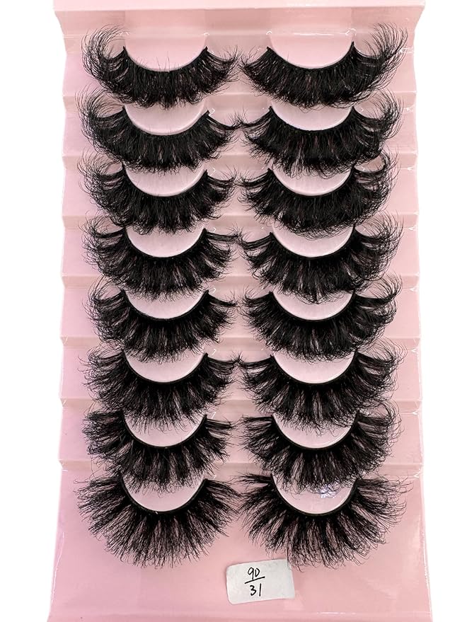 HBZGTLAD Mink Lashes Fluffy False Eyelashes 25mm Dramatic Faux Mink Eyelashes Natural Look Cat Eye Volume Eye Lashes Multipack (9D-31)