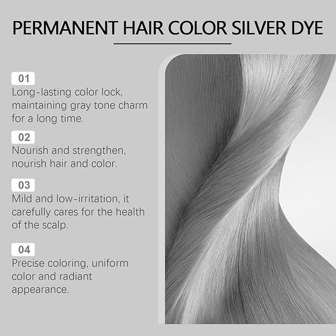2-in-1 Natural Essence Extract Silver Hair Dye, Caremey No Bleaching SilverGrey & Smoke Grey Hair (2pcs)