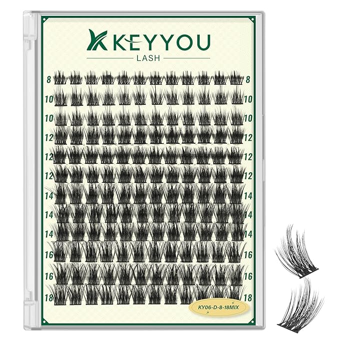 KEYYOULASH Lash Clusters Manga Lash Extension D Curl 144pcs 8-18mm Wispy Eyelash Clusters Natural Volume Eyelash Extensions Individual Lashes DIY at Home(KY06,D-8-18MIX)