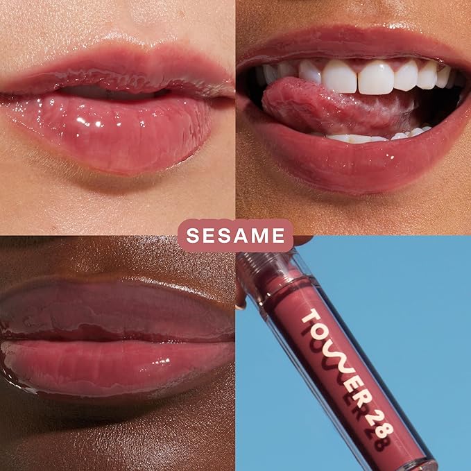 Tower 28 ShineOn Milky Lip Jelly, SESAME, Non-Sticky, Hydrating Vegan Lip Gloss in Milky Mauve, Apricot and Raspberry Seed Oil, Moisturizing, Clean, Cruelty Free