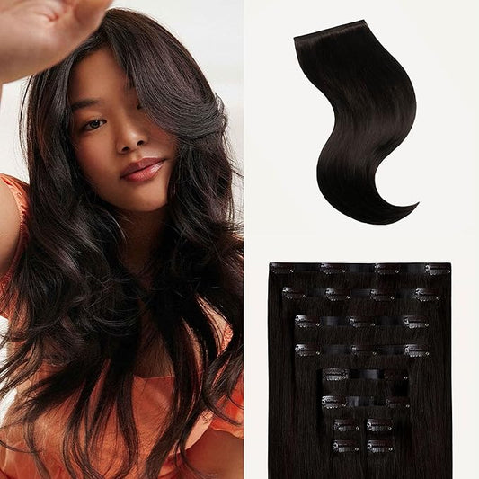 Luxy 100% Remy Human Hair - Seamless Clip-In Hair Extensions - Multi-Dimensional Color for Natural Blending, Adds Volume & Length 240 grams 24" Mocha Brown Seamless