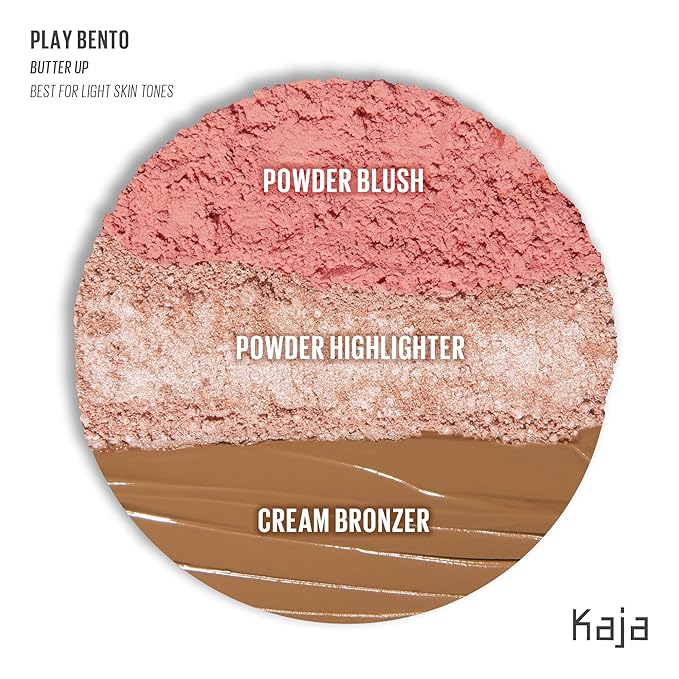 KAJA 3 Colors Palette - Play Bento_Butter Up | Powder Blusher, Highlighter, Cream Bronzer, Creamy Application, with Mango Seed Butter, Powdery Finish, Easy Finger Application, Lightweight Formula