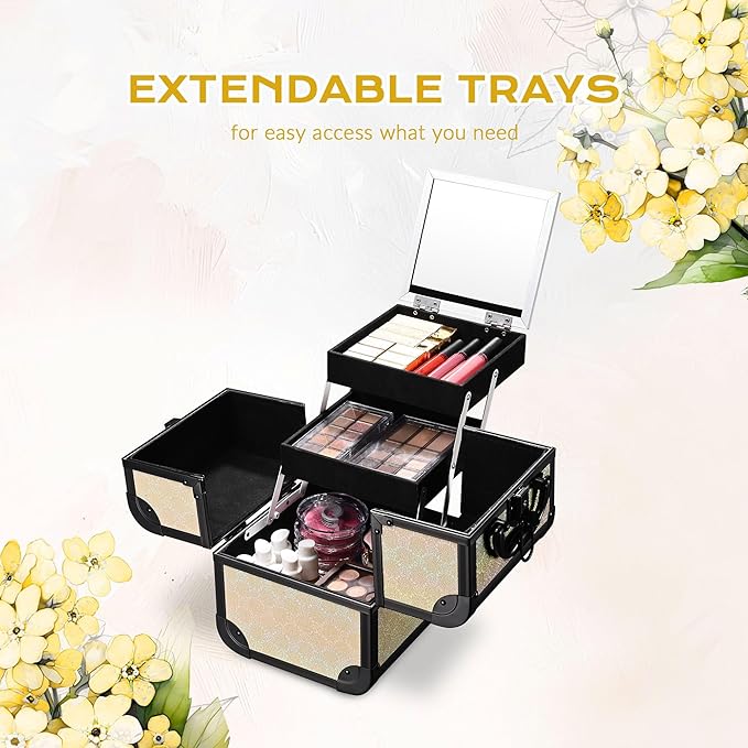 BYOOTIQUE Rolling Makeup Train Case w/Cube Case Cosmetic Organizer Travel