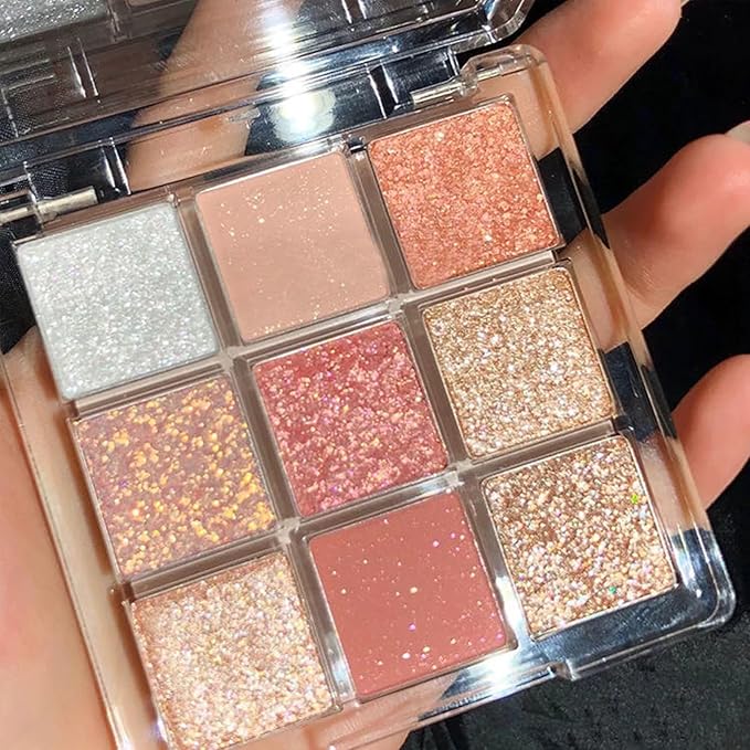 Erinde 9 Colors Eyeshadow Palette, Matte Shimmer Glitter Eye Shadow Palette Makeup, Highly Pigmented Long Lasting Waterproof, Natural Neutral Nude Eyeshadow Makeup Pallet, Sunset Glow