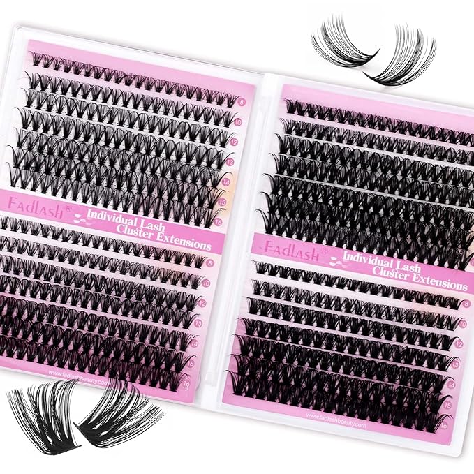 FADLASH Lash Clusters 30D+40D+50D+60D Eyelash Clusters 560PCS Individual Lashes D Curl Natural Lashes Clusters 8-16mm Wispy Cluster Eyelash Extensions for Beginners