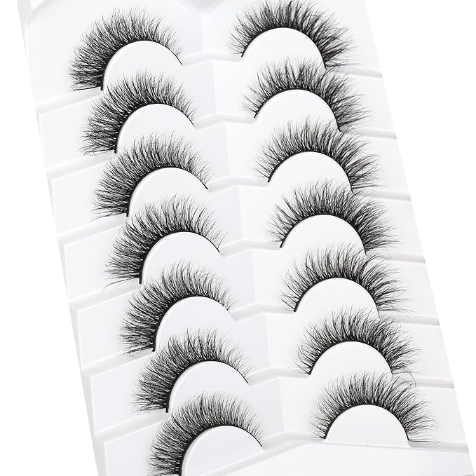 Pooplunch False Eyelashes Natural Cat Eye Wispy Extension Volume Fake Eyelashes Faux Mink Lashes Strips 7 Pairs Pack