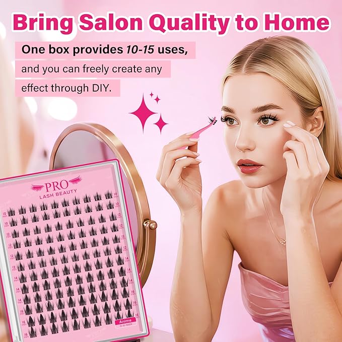 PROLASHBEAUTY Manga Lash Clusters, Eyelash Clusters 10-16 Mixed Cluster Eyelash Extensions Mixed Lash Extension Reusable Soft & Comfortable (Anime,10-16mix)