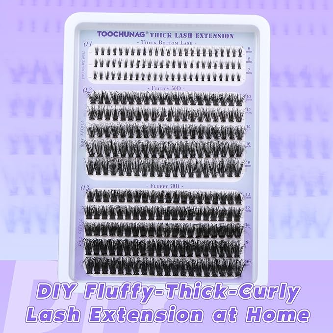 TOOCHUNAG Fluff Cluster Eyelash Extensions with Bottom Lash Clusters Wispy Individual Lashes 10-16mm D Curly Eyelash Clusters DIY Lash Extension at Home