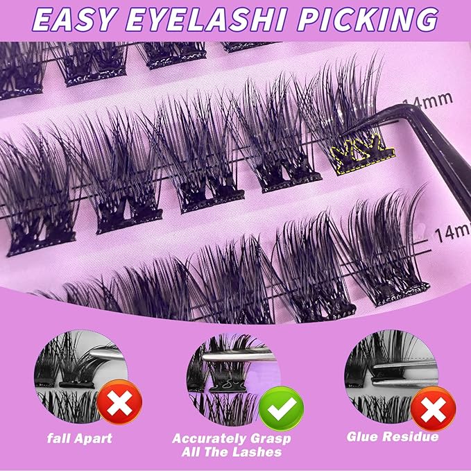 80pcs Self Adhesive Eyelashes Clusters 10-16mm-Fluffy Natural Press On Lashes Self Adhesive Lashes Clusters Lashes No Glue No Remover Clusters Kit with Tweezers
