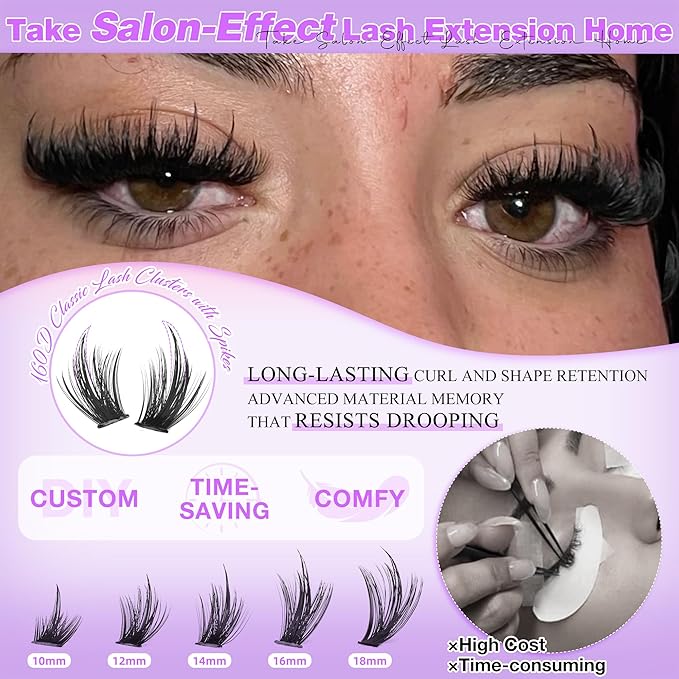 Lash Clusters Wispy Eyelash Clusters Manga Lashes Clusters with Spikes 160D Fluffy Individual Lashes 10-18mm Cluster Eyelash Extensions Volume False Eyelashes Cluster Reusable Lash