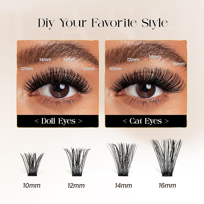 BEFER Lash Clusters, 216 Pcs D Curl Eyelash Clusters 3D Fluffy Volume Individual Lashes Extensions 10-16MM Cluster Eyelash Wispy Cluster Lashes DIY At Home(80P)