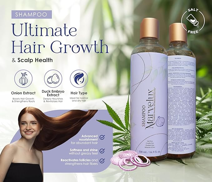 MARVELUX hair care kit with onion shampoo and cauterizing mask: complete system to strengthen hair, deep repair treatment for damaged hair, sulfate-free, growth and shine (500 ml, onion).