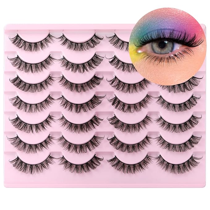 Russain Strip Lashes D-Curly False Eyelashes Natural Look Wispy Cat Eye Lashes that Look Like Eyelash Extensions 3D Lashes Pack