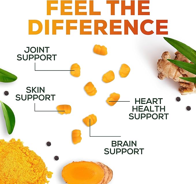 Turmeric Curcumin Supplement Gummies - 95% Curcuminoids with Turmeric & Ginger, Black Pepper for Best Absorption, Nature's Vegan Joint Support, Non-GMO, Gluten Free, Tasty Peach Flavor - 120 Gummies