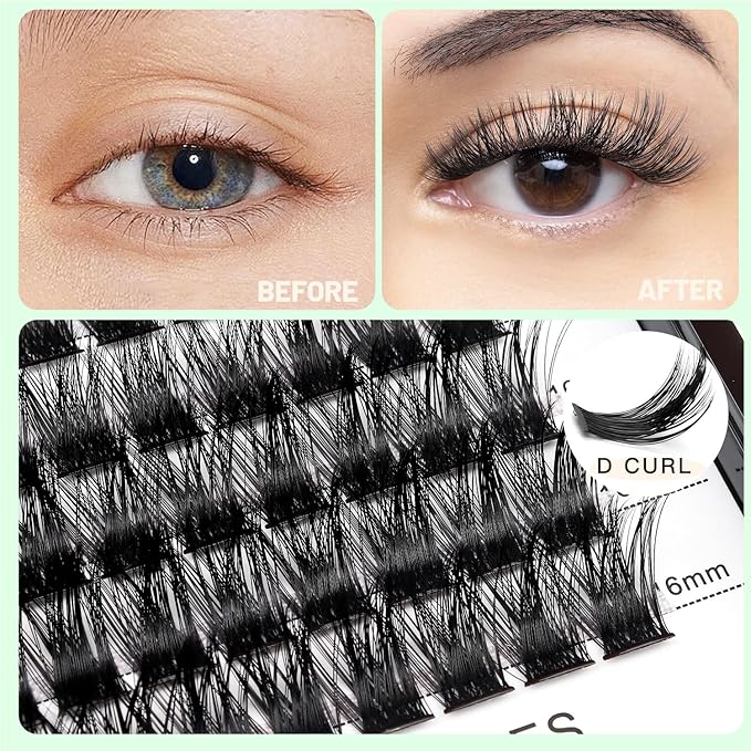 Bodermincer Lash Clusters D Curl Black/Brown/Colored Lashes 10-12-14/12-14-16/16-18-20mm Mixed Lash Clusters Kit For Beginner (B01-Black-10mm)