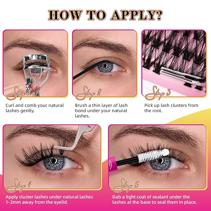 Lash Clusters 320PCS Individual Lashes D Curl Eyelash Clusters Mixed Length Cluster Eyelash Extensions Clusters Lashes with Thin Band Soft False Eyelashes DIY at Home(20D+40D,D-Mix9-16mm)