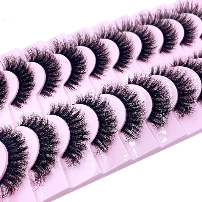 HBZGTLAD New 10 Pairs 3D Mink Lashes False Eyelashes Handmade Wispy Fluffy Long Lashes Natural Eye Makeup Tools Eye Lashes(M51)