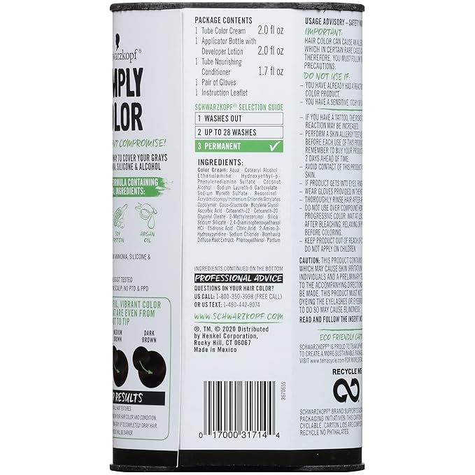Schwarzkopf Simply Color Permanent Hair Color, Darkest Brown | 3.0 Shade | Pack of 2