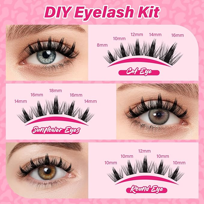 PRO LASHBEAUTY California Sunset Lash Clusters Kit Wispy Eyelash Clusters Lashes Natural DIY Lash Extension Kit Cluster Eyelash Extensions Kit Individual Lashes Cluster Eyelash (Sunset, 10-18mix)