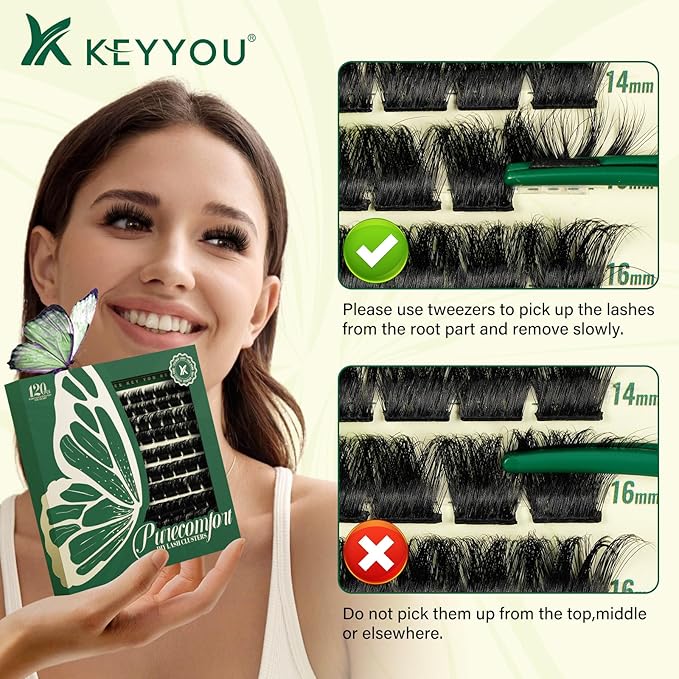 KEYYOU Lash Clusters 120pcs Eyelash Clusters 10-18mix D Curl Cluster Lashes Thick Super Soft Wispy DIY Eyelash Extension at Home(PC03-D-10-18MIX)