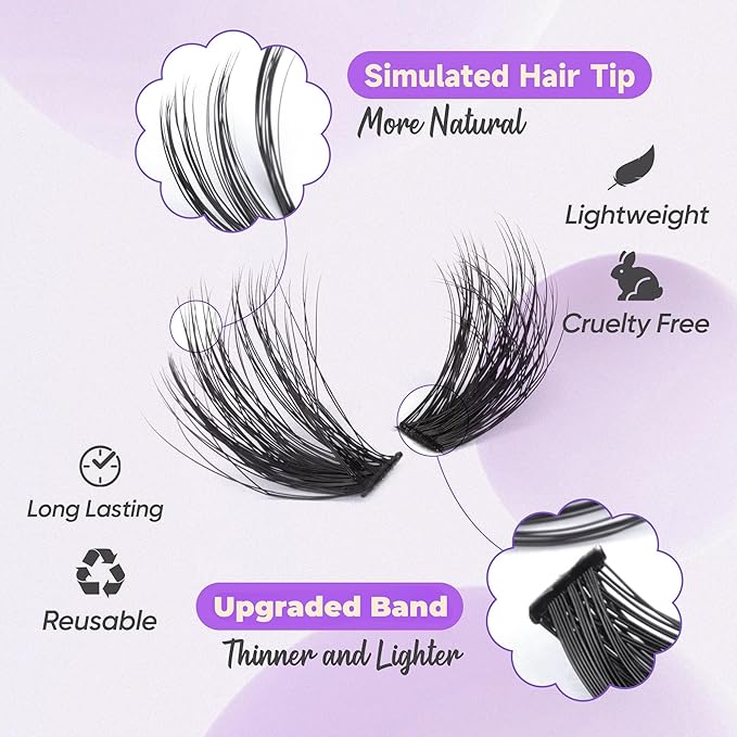TOOCHUNAG Fluff Lash Extension Kit Thick Eyelash Extension Kit 60D+80D Wispy Lash Clusters Individual Lashes Kit with Lash Bond and Seal, Lash Remover, Eyelashes Tweezers (280Pcs,10-18mm)