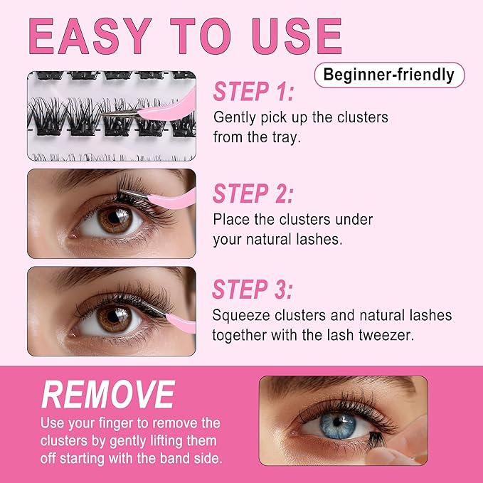 JoMay Self Adhesive Eyelashes, Press on Lashes No Glue Needed, Glueless Lashes Pre-Glued Natural Cluster Extension Kit D Curl For Beginners, No Sticky Residue 1 Step DIY 48PCS 10-16mm X03
