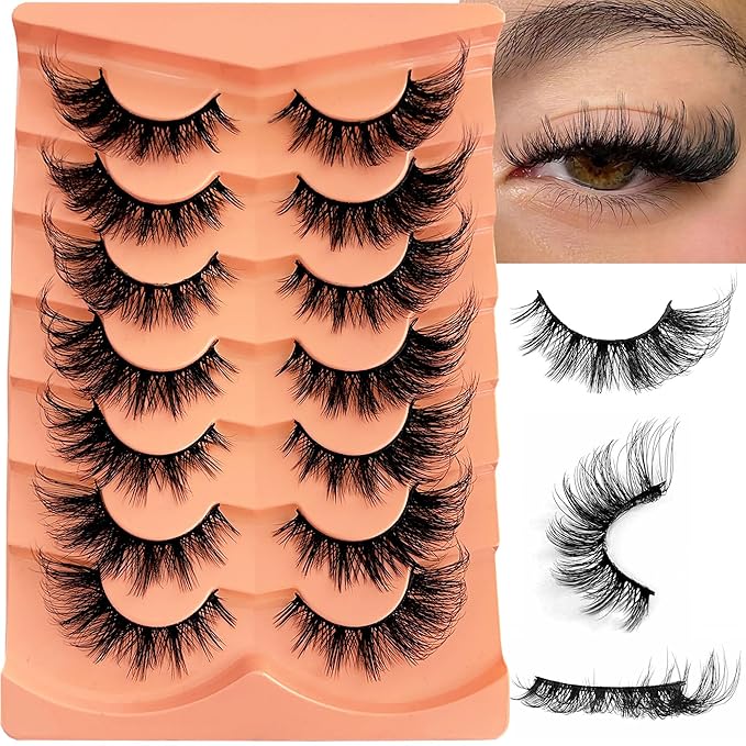False Eyelashes Strip Lashes Wispy Yasnai Cat Eye Lash Fake Eyelash Natural Look Volume 18mm Mink Fluffy Fox Eyelashes 7 Pairs Pack 9D