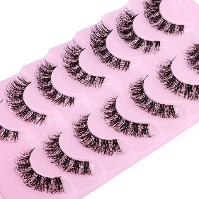 False Eyelashes Clear Band Natural Look Faux Mink Lashes Wispy Cat Eye Lashes Soft Eyelashes Lightweight Handmade 8 Pairs Pack Eyelashes