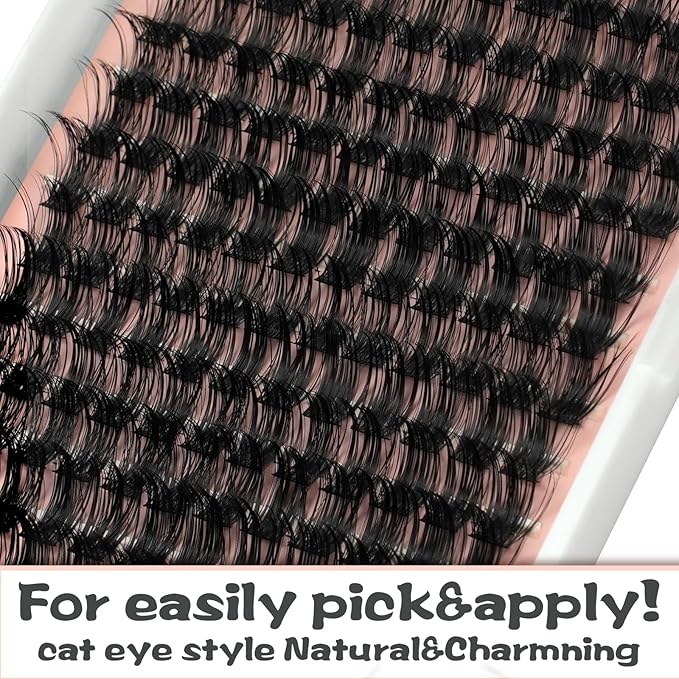 Lash Clusters 144 PCS 16mm Mix Volume Lashes Eyelash Clusters D Curl Cluster Eyelash Extensions Natural Wispy Cluster Lashes Reusable Individual Thick Lash Extension (QD-16mm - Mix)