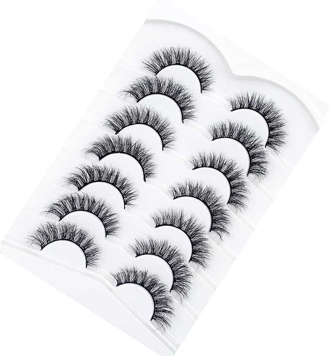 Pooplunch Natural False Eyelashes Cat Eye Look Wispy Clusters 8D Volume Fake Eyelashes Faux Mink Lashs Strips 7 Pairs Pack