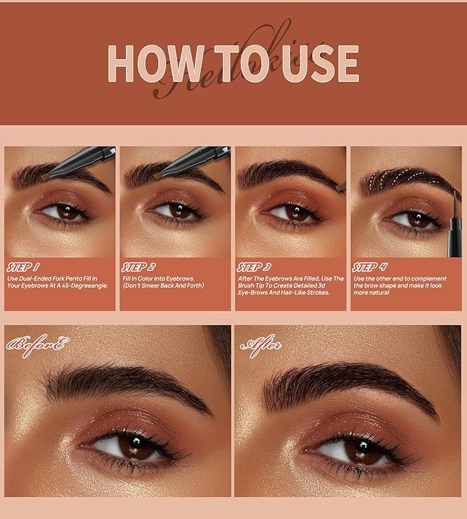 2-in-1 Microblading Eyebrow Pencil Wet and Wild Eyebrow Pencil Waterproof Microblade Eyebrow Pen Brow Kit with Micro-Fork-Tip and Eyebrow Brush (1#)