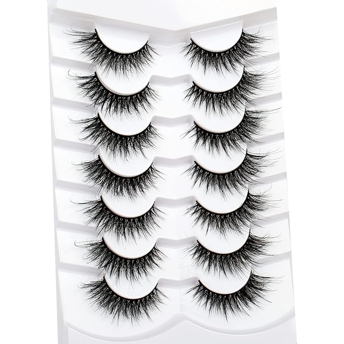 Pooplunch False Eyelashes Fairy Fluttery Lashes Wispy 8D Volume Natural Crossed Fake Eyelashes Faux Mink Lashes Strips 7 Pairs Pack