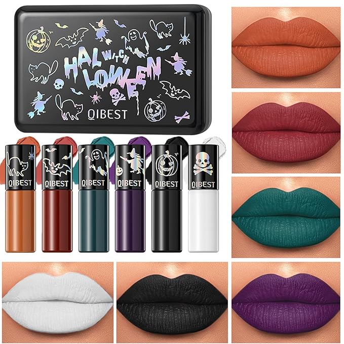 Dulele Dark Red Purple Green Black Matte Liquid Lipstick Gift Set, High Pigmented Lip Gloss for Girls & Women, Long Lasting 24 Hours Waterproof Lip Stain for Halloween Cosplay Goth Costume Makeup